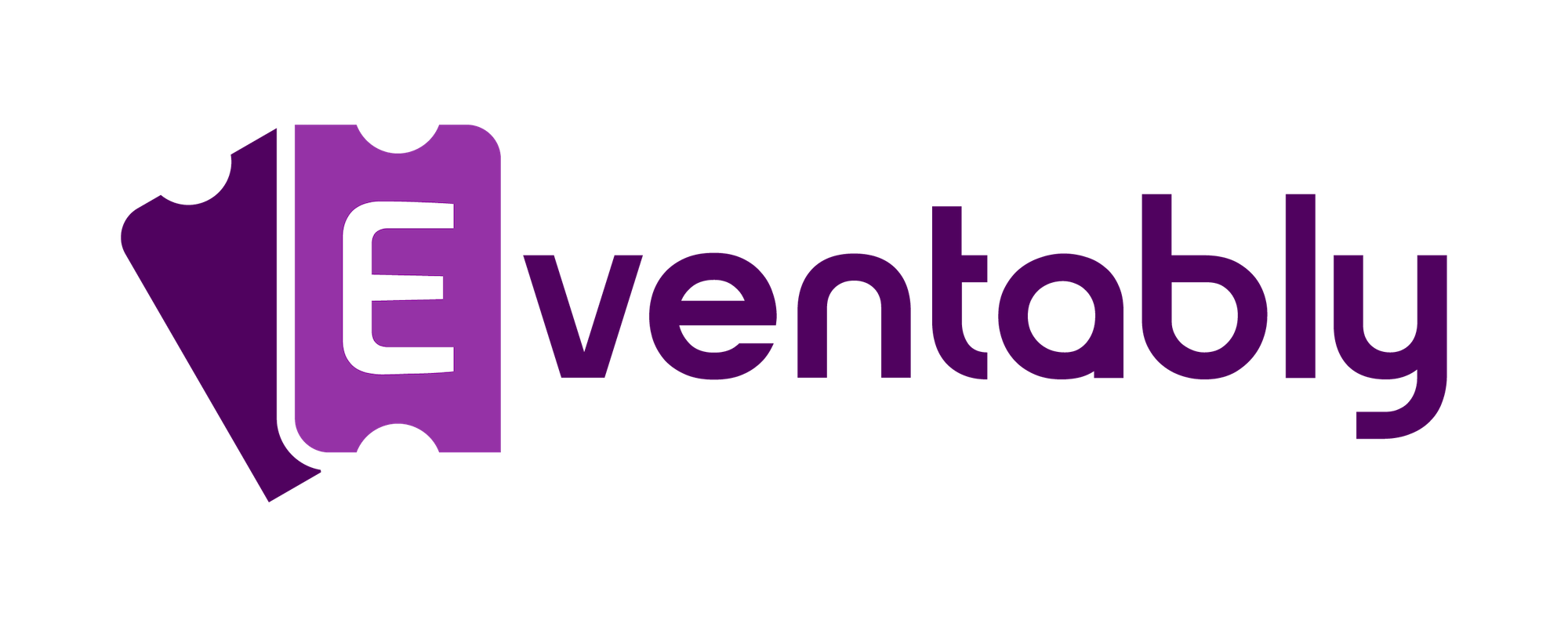 Eventably logo showing two overlapping purple event tickets, one featuring a white letter ‘E,’ next to the word ‘Eventably’ in bold purple text